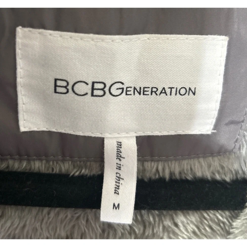 BCBGeneration Women Grey Chevron Quilted Faux Fur Lined Hooded Parka Coat M